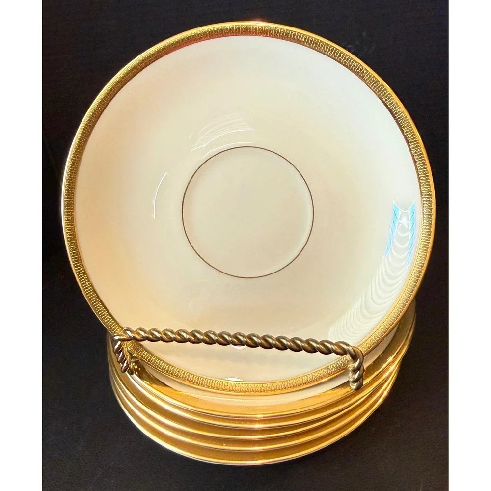 Lenox Tuxedo Gold Trim Teacup Tea Cups Saucers Plate Set Of 6 USA‎ J-33 Wedding